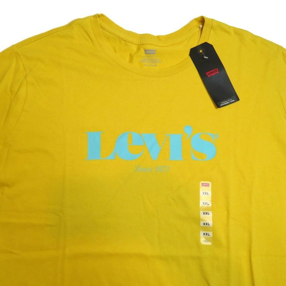 Levis‎ T-Shirt Mens XXL Yellow New NWT Spellout Short Sleeve Graphic Tee Logo